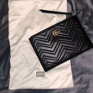 Leather Gucci Monogram Envelope Clutch Black
